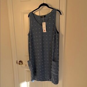 Blue Sleeveless Dress with Pockets